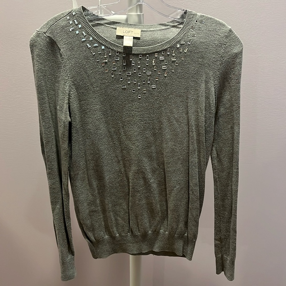 Ann Taylor Grey Jeweled Sweater